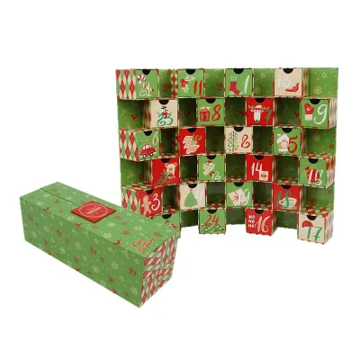 Christmas Countdown Calendar Blind Box Gift Box Packaging Custom for Hot-Selling Christmas Hand-Tear 24-Grid DIY Gray Paper