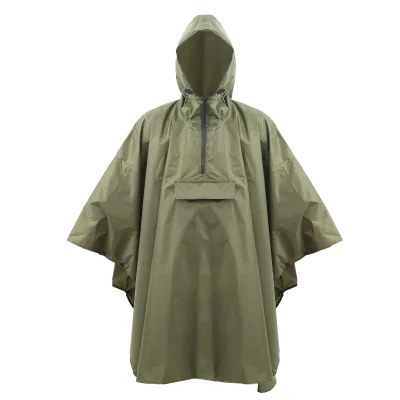 Half Zip Waterproof Hooded Rain Coat, Portable Rain Poncho With Pocket
