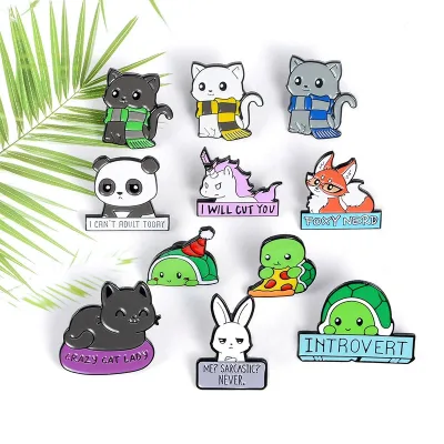Hot-Selling Multiple Styles Anti-Exposure Clothing Accessories Personalized Black Nickel Metal Badges-Big Sale Cartoon Brooches