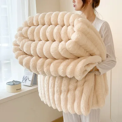 Polyester Solid Fleece Blanket Flannel Throw Napping Soft Versatile Coral Coverlet Cozy Thick Sofa Blanket Four Seasons Portable