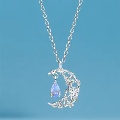 NEW New Design Fashion 925 Sterling Silver Necklace Blue Zircon Moon Necklace for Women Sterling Silver 925 Jewelry