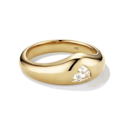High Quality Chunky Gold Anti Tarnish Ring 925 Silver Heart Cut Chunky Rings