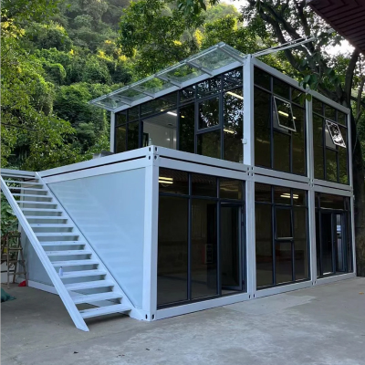Flat Pack Two-story Modular Glass Curtain Wall Coffee Shop Store  Living Bedroom Hotel Resort Apartment  Container House Home