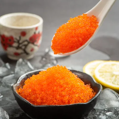New Season Little Orange Fish Eggs Served with Sushi
