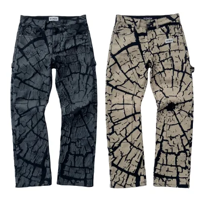 DIZNEW Cargo Jeans Men Full Body Bark Crack Earth Fissure Art Print Carpenter Pocket DIZNEW Label Jeans Manufacturer