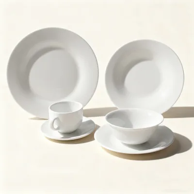 Modern Opal Glass Flat Plate, Heat & Chip Resistant, Minimalist Design for Home Kitchens and Professional Food Service