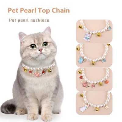 Luxury Pet Necklace Cat Dog Collar Pendant Pearl Western Animal Simple Elegant for Dog Walking Party Accessory Wholesale