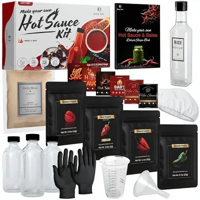 Gourmet Hot Sauce Making Kit-Unique Gift for Men Fun DIY Cooking Makes 16+ Bottles (Includes 4 Pepper Varieties)