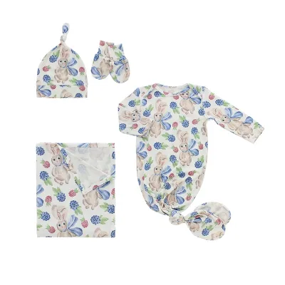 Unisex High Quality Bamboo Fabric Sleep Gown Mittens Hat Set for New Born Baby Casual INS Style with Long Sleeves