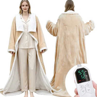 Wearable Flannel Quilted Heated Blanket Foot Bag Four Seasons Use Men Women 8 Heating Settings Machine Washable Skin-Friendly