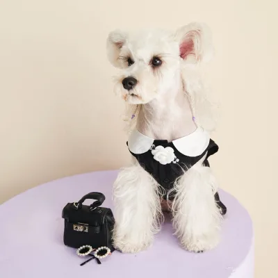 Fashion Dog Dress Pet Clothes Classic Design Black with Daisy Luxury Designer Dog Clothes Wholesale High End Trendy Dog Clothes