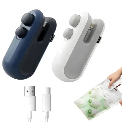 USB Rechargeable Snack Bag Sealer | Magnetic Design With Built-in Cutter | for Food Storage Plastic Bag Mini Sealing Clip