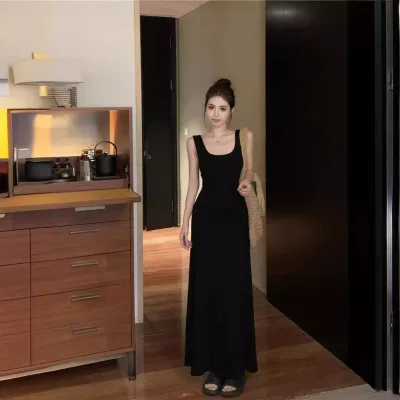 seductive Plain Midi dress backless waist - cinching Bodycon Dresses Fashionable Cami Dress