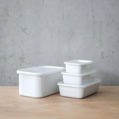Enamel Storage Container Enameled Food Box White Enamel Rectangle Container with Lid