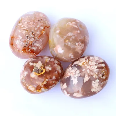 Hot Sale Natural Cherry Blossom Agate Crystal Palm Stone for Decoration