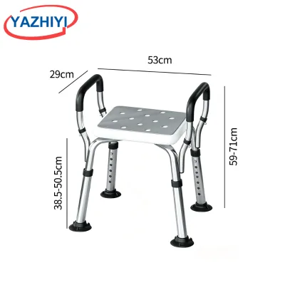 YAZHIYI Suction Cup Non Slip Shower Seat Aluminum Adjustable Bath Stool With Armrest For Seniors Handicapped People