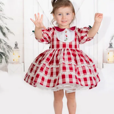 Two Piece Set Jacket Dress With Embroidery Beadwork for Girls Piano Performance Party Hosting Red Plaid Princess Dress