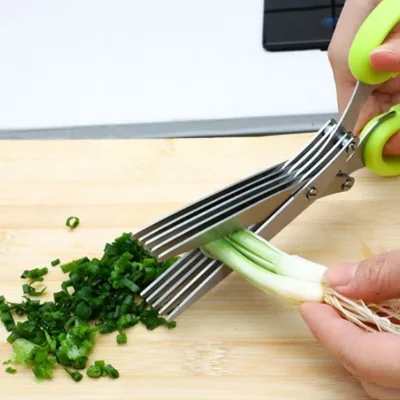 S/S Multipurpose 5-Blade Herb Scissor Stainless Steel Kitchen Shears With Plastic Handle for Home Kitchen Use