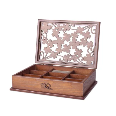 Hand Made Jewelry Necklace Storage Box Wooden Hollow Carved Jewelry Box