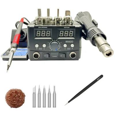 750W LED Digital Soldering Station with Hot Air Gun Rework Station Soldering Iron for Mobile Phone PCB and BGA Soldering 8582D