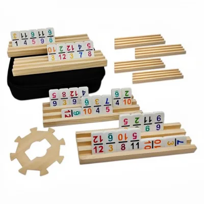 Mexican Train Dominoes Set Double 12 - 91 Tiles Eco-Friendly Wooden Racks & Travel Case  Family & Party Game