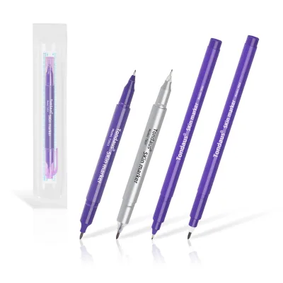 OEM Plastic Purple Plastic Waterproof Tattoo Stencil Markers Pen with Paper Rule for Microblading Pigment Make up Tool