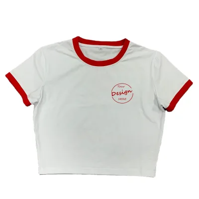 Women Solid Ringer Top Cropped T-shirts High Quality Streetwear Loose Tshirts Casual Customized 2024 Design Crop Shirts