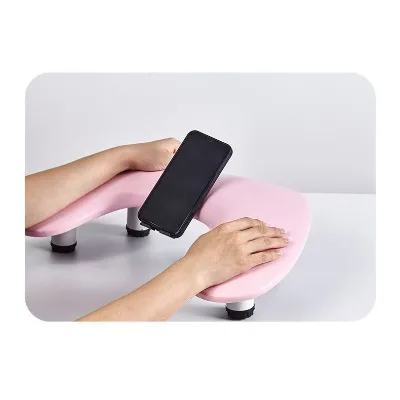 Professional U-Shaped Adjustable Pink PU Leather Manicure Armrest Hand Stand Rest for Nail Techs in Salons