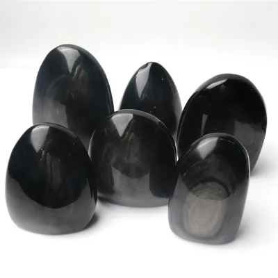 Wholesale natural silver obsidian freeform palm with flash polished gemstone
