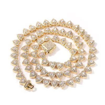 7mm Brass Luxurious Iced Out Heart Diamonds Tennis Chain