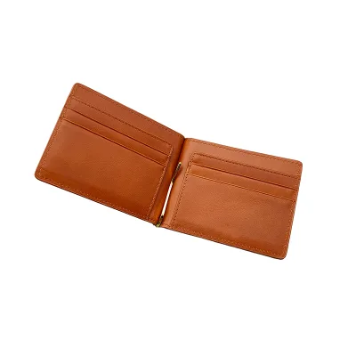 Hot Selling Front Pocket Brown Full Grain Wax Oil Leather RFID Blocking Men Wallet with Money Clip