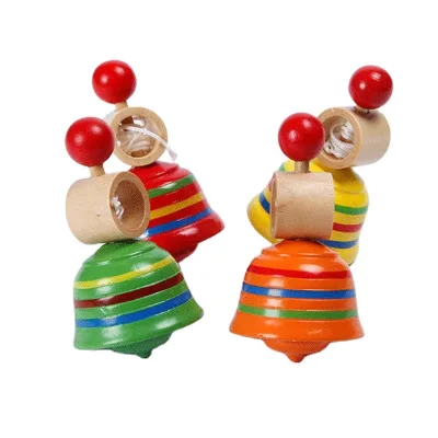 Custom Century Create Brand Wooden Pull Rope Spinning Top Kids Toy SJ457 Flashing Safety Eco-Friendly 5-7 Years
