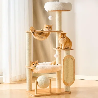 Sisal Cat Tree Tower Scratching Post Simple Style Scratcher Board Ball Modern Space Capsule Design Removable Top Bed Indoor Use