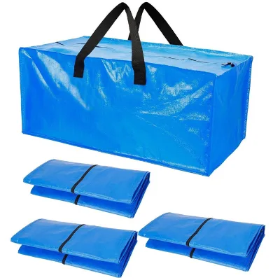 Custom Travel Packing Moving House Durable Waterproof PE Woven Duffle Bags with Zippers & Carrying Handles