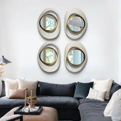 Wholesale Factory Price Modern 4-Piece 23.6" Large White & Gold Abstract Geometry Wall Mirror Decor Living Room