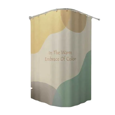 Shower Curtain Set With Perforated Curved Fabric Thickened Waterproof Hanging Water Blocking Shower Partition Door Curtain