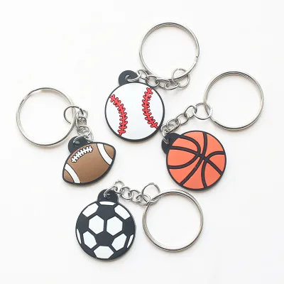 Hot Sale Soft PVC Basketball Keychain Plastic Rubber Baseball Keyring Football Keychains