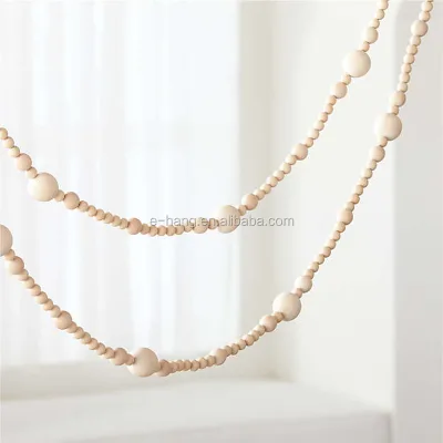 OEM Wooden Beaded Garland Farmhouse Home Decor Rustic Country Natural Holiday Christmas Tree Garland Boho Decorations