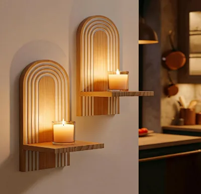 High Quality Boho Wall Candle Handmade Wooden Art Decor Natural Wood Wall Sconces for Living Room, Dining Room