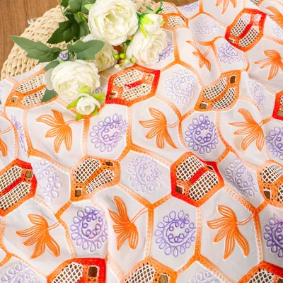 Fancy Palm Leaf Embroidery 100% Polyester Mesh Lace Fabric Multicolor Honeycomb Tulle for Girls Clothing Summer Dress DIY