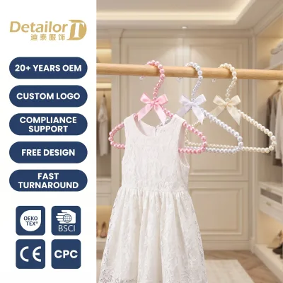 Luxury Faux Pearl Clothes Hanger Wholesale Ribbon Bow Reusable Anti-Slip Stainless Steel Hangers for Children Pants Garments