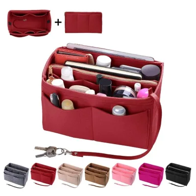 Eco-friendly & Durable Open-Foldable Felt Large Drawstring Travel Organizer Fashion Cosmetic Bag with Inner Felt Storage Bag