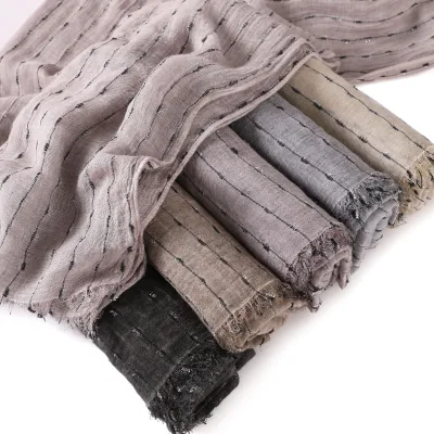 Black Stripe Fringed Rayon Long Viscose Hijab Scarf Shawl Retro Cotton Linen Hand Dyed Turban Islamic Ethnic Hijab Shawls