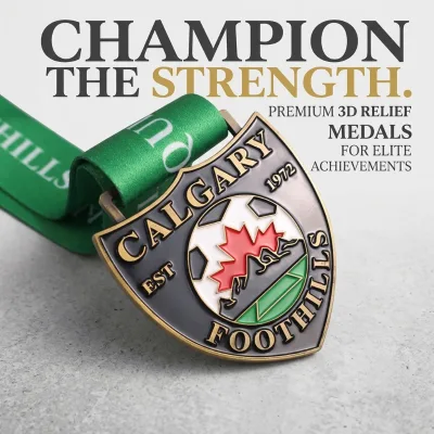 Wholesale Custom Canada Metal Football Medal Maple Leaf Design Soccer Award Medal With Custom Ribbon