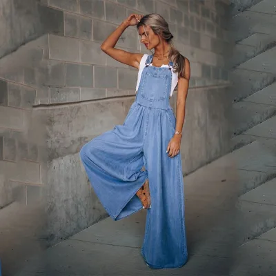 2025 Summer New Fashion Women's Loose Side Pocket Sleeveless Women's Cowboy Strap Pants