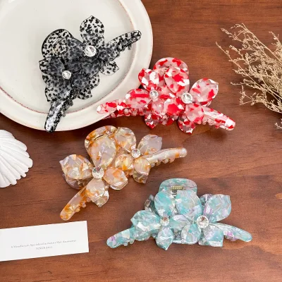 High Quality Custom logo Color Packing Flower Claw Hair Clip 13cm Elegant Large Hair Claw Cute Crystal Hair Claw