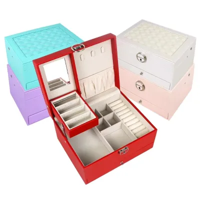 Handmade Diamond Pattern Jewelry Boxes in Various Colors for Storage and Display with Keys