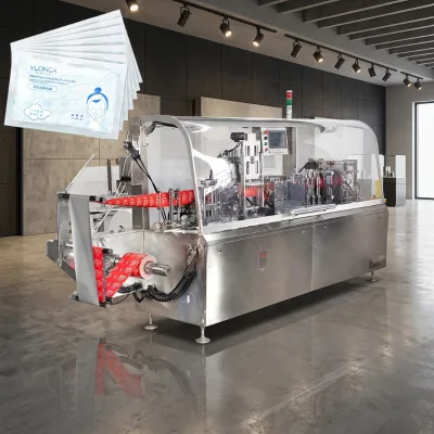 High Speed Liquid Filling Single Pack Makeup Remover Wet Wipe Paper/Plastic Bags Packaging Machine Four Side Sealing Sachet Line