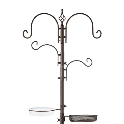 4 Hooks Bird Feeder Eating Station Hanging Kit Metal Suet Feeder Bird Bath Shower Pole Heavy Duty Bird Feeder Stand for Outside