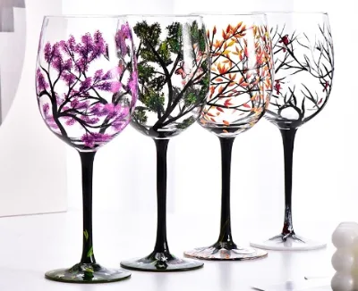 Modern Minimalist Crystal Glass Red Wine Hand-painted High Legged Glass, Seasonal Painted Wine Glass, Egg Glass, Water Glass